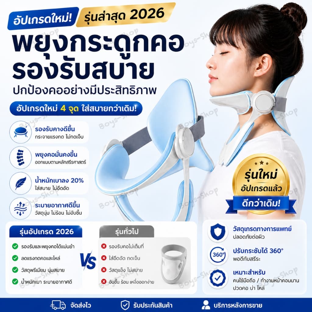 เฝือกพยุงคอ รุ่นใหม่2026 แก้คอยื่น ป้องกันก้มคอ ปรับกระดูกคอ อุปกรณ์ดามคอ ใช้ได้ผู้ใหญ่/เด็ก ใส่สบาย แก้ปวดคอ นั่งทำงาน รูปที่ 2