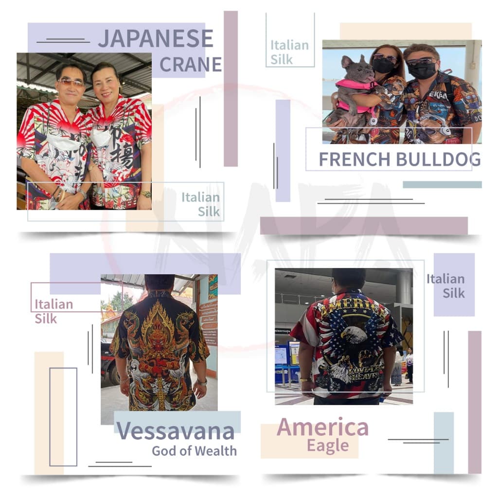 เสื้อฮาวาย แมวแว่นราเมน A1643 ผ้าไหมอิตาลีแท้ รูปที่ 4