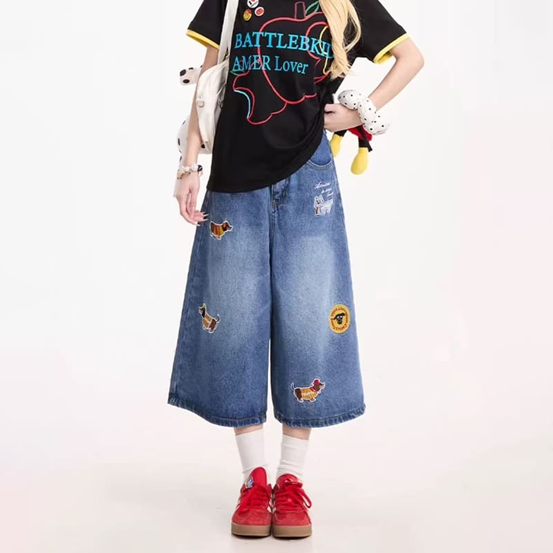 S-10XL กางเกงยีนส์ 7 ส่วน 4 กระเป๋าสไตล์เกาหลี ลายปักสุดน่ารัก ผ้านิ่มใส่สบาย รูปที่ 3