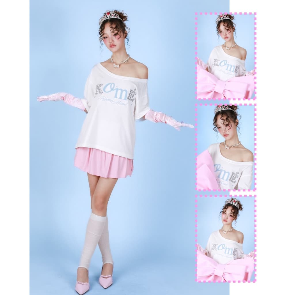 kome.offi เสื้อยืดโอเวอร์ไซส์ปาดไหล่ ลาย komé muse รูปที่ 2