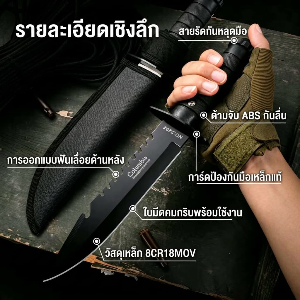 มีดตั้งแคมป์ อเนกประสงค์ ใช้ง่าย คมกริบ ทนทาน เเถมมีฝัก รูปที่ 2