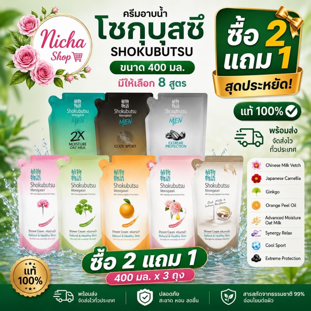 3 ถุง *** ครีมอาบน้ำ โชกุบุสซึ ถุงเติม 400 มล ครบสีเลือกได้ รูปที่ 2