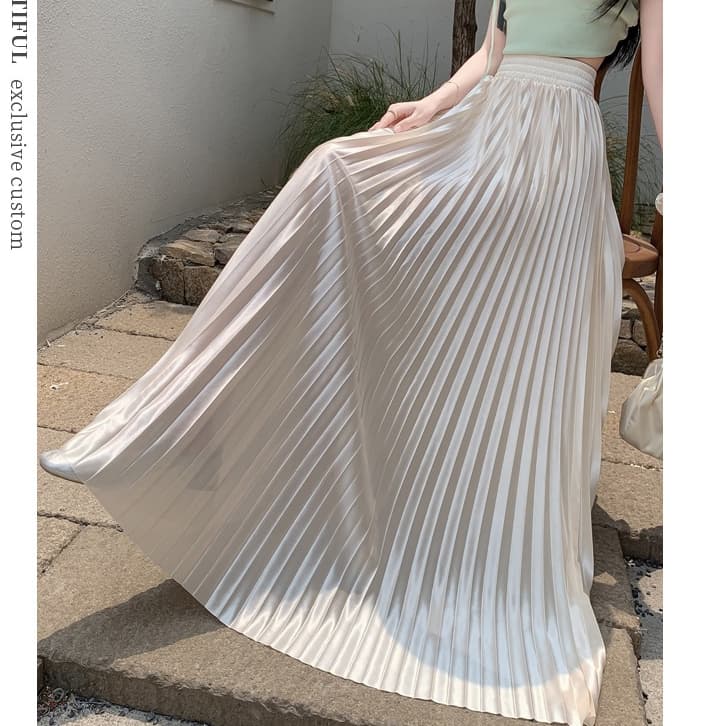 Zenmoya Satin Maxi Skirt กระโปรงยาวผ้าซาติน กระโปรงพลีทสีพื้นจีบทรงสวย เอวสูง ขอบเอวยางยืด รูปที่ 4