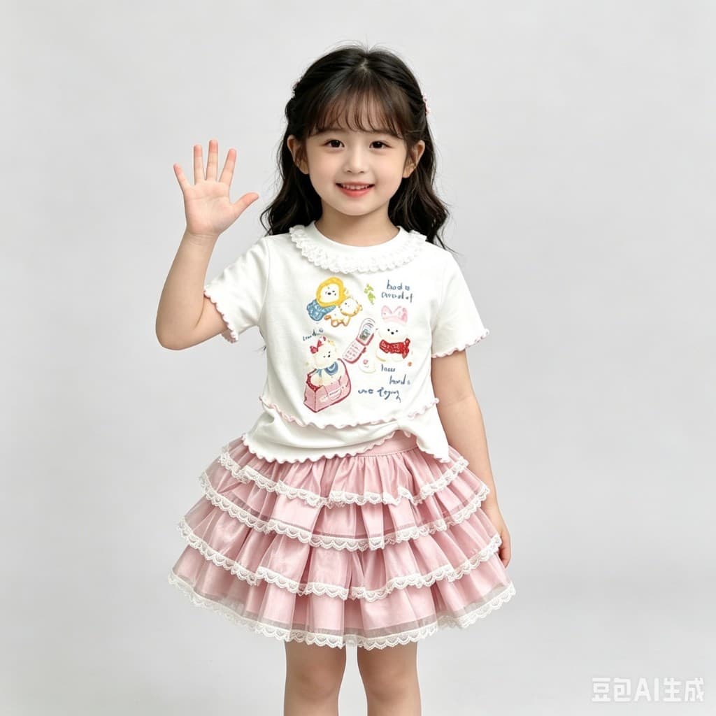 MC282 เซ็ตเสื้อยืดเด็กผู้หญิง + กระโปรงฟูฟ่อง ลูกไม้หวานๆ รูปที่ 2