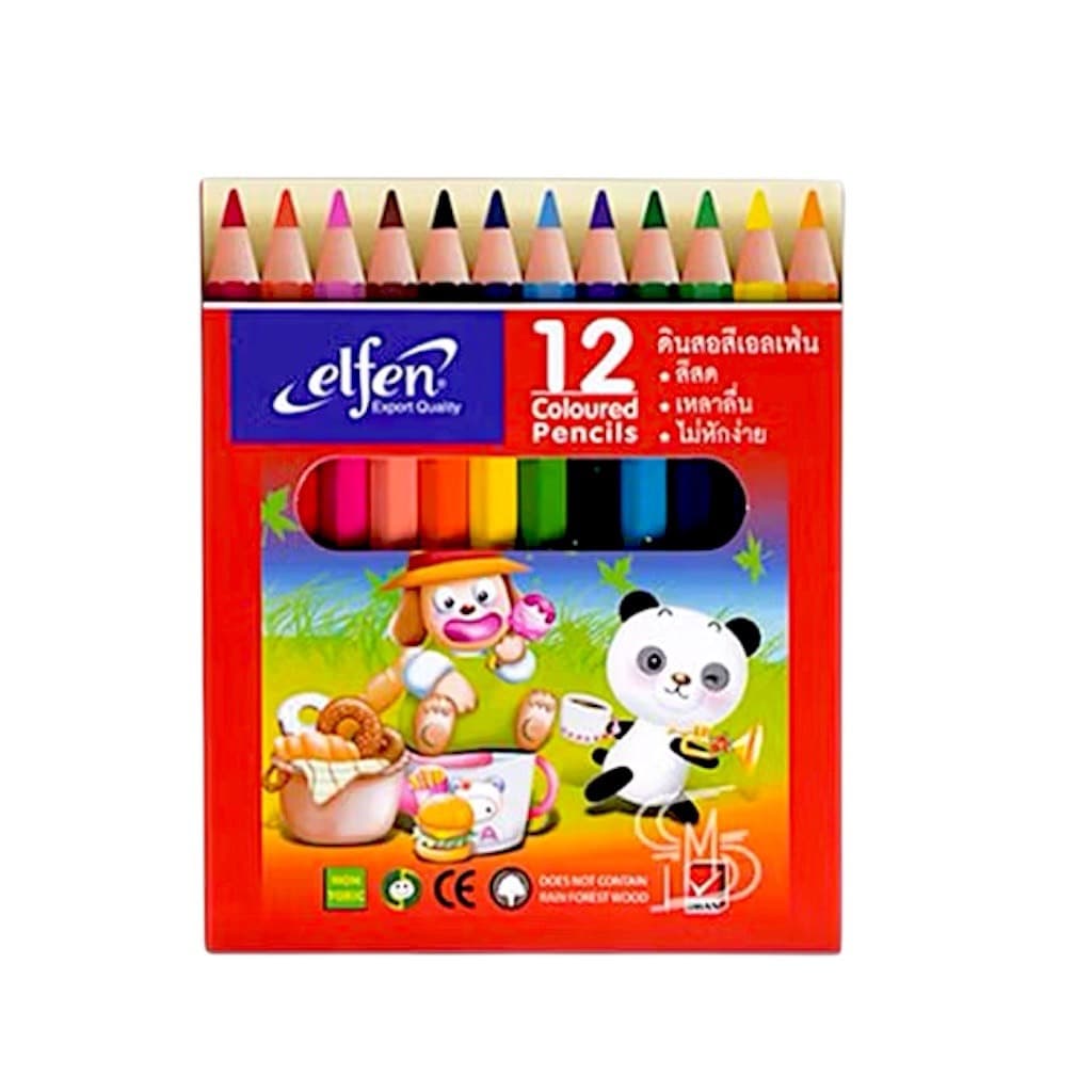 kidtuk เอลเฟ่นดินสอสีไม้ 12 สี Creative Color Pencils แบบสั้น ฟรีกบเหลา สีสันสดใส รูปที่ 1