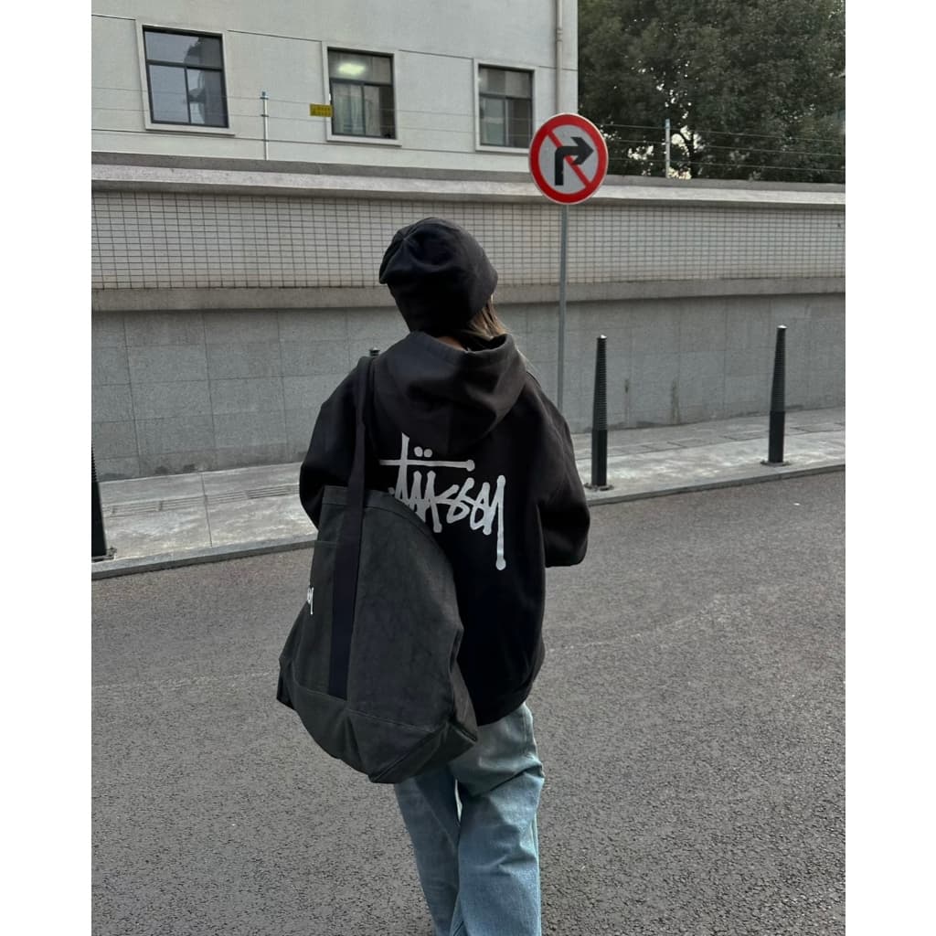 เสื้อสเวตเตอร์มีฮู้ด สำหรับผู้ชายและผู้หญิงSTUSSY BASIC LOGO HOODIE ผ้าฝ้ายแท้เสื้อสวมหัวคู่มีฮู้ดแบรนด์อินเทรนด์ รูปที่ 9