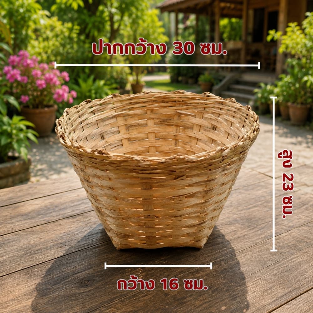 เข่งปลูกต้นไม้ เข่ง10กิโล เข่งไม้ไผ่ เข่งสานไม้ไผ่ เข่ง13นิ้ว ขนาด 30*23*16 ซม. รูปที่ 4