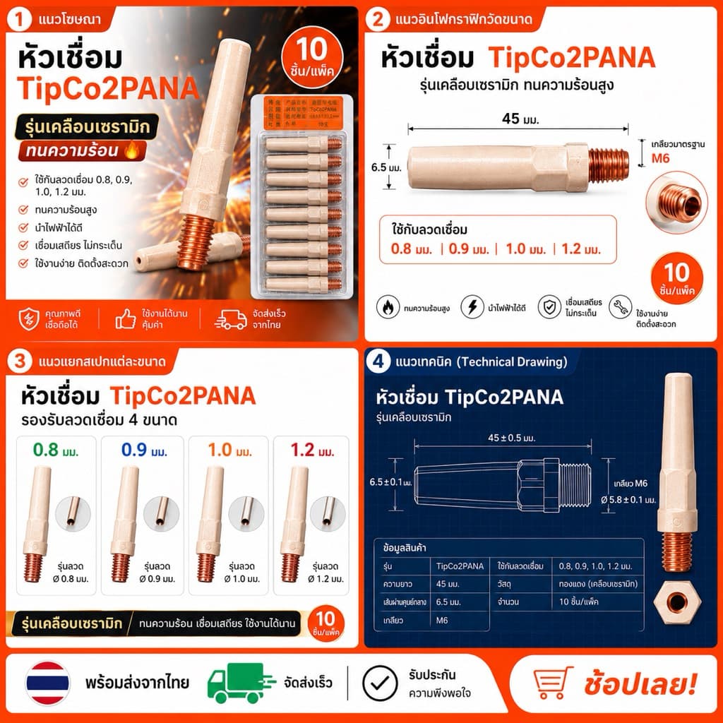 หัวเชื่อมTip0.8,0.9,1.0,1.2*45mmป้องกันสะเก็ด รูปที่ 2