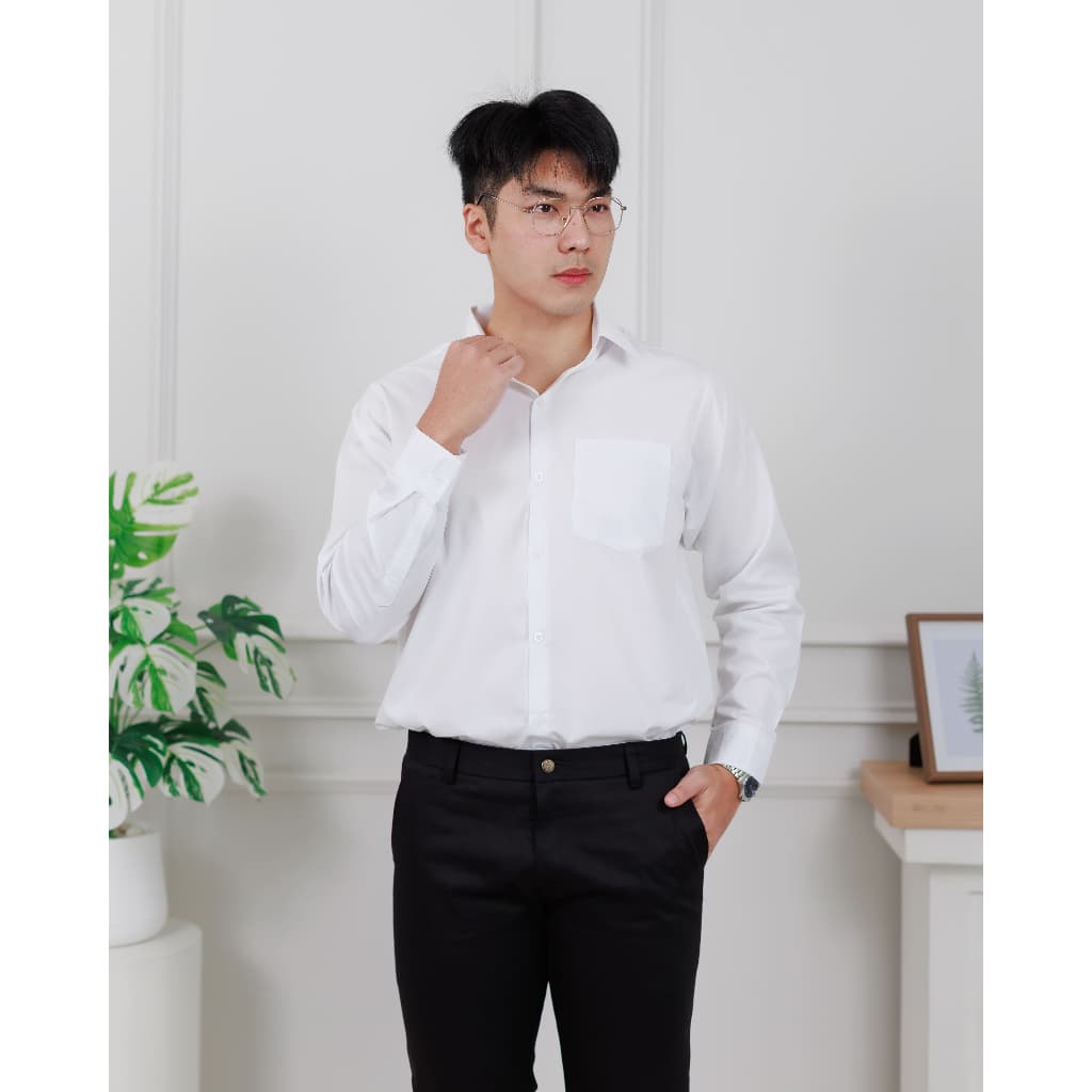 เสื้อเชิ้ตขาวแขนยาว ไซส์ อก 40 - 60 นิ้ว มีไซส์ใหญ่พิเศษ ผ้าทวิล ผ้าออกฟอต รูปที่ 4
