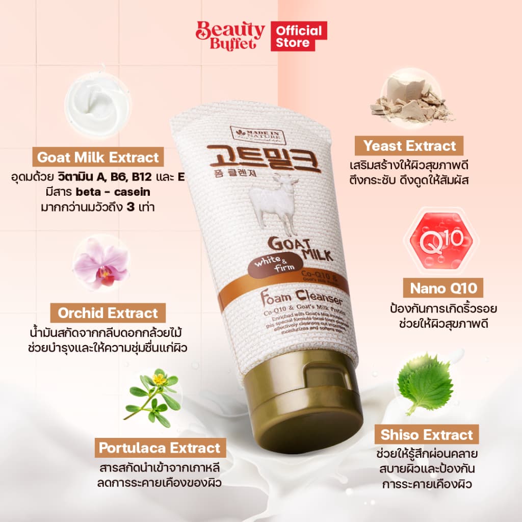 BEAUTY BUFFET MADE IN NATURE GOAT MILK FOAM CLEANSER เมดอินเนเจอร์ โกล์ทมิลค์ โฟม คลีนเซอร์ รูปที่ 5