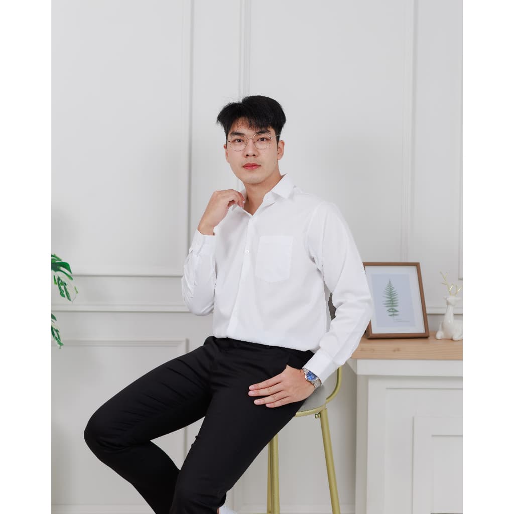 เสื้อเชิ้ตขาวแขนยาว ไซส์ อก 40 - 60 นิ้ว มีไซส์ใหญ่พิเศษ ผ้าทวิล ผ้าออกฟอต รูปที่ 3