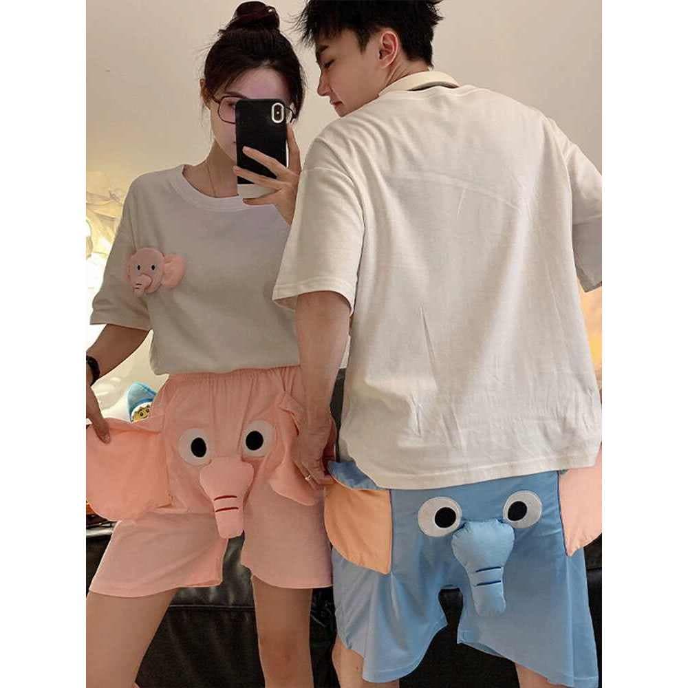 กางเกงขาสั้นใส่บ้านคู่รักยอดฮิต ดีไซน์ช้างบิน3D กดงวงมีเสียงสนุก น่ารักอินเทรนด์สุดฮิต เอวยืดหยุ่นไม่รัดเอว ผ้านุ่มละเอ รูปที่ 3