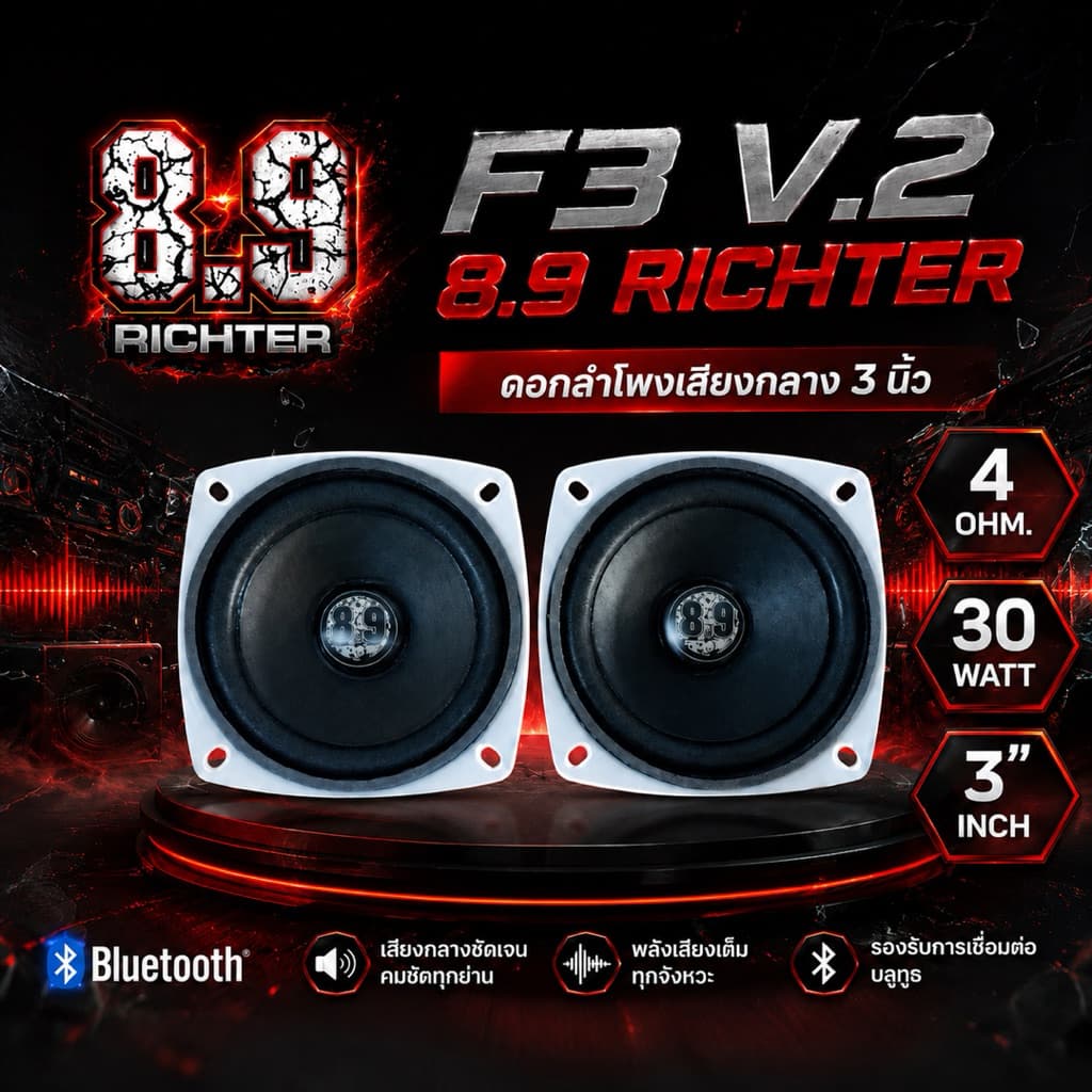 ดอกลำโพงเสียงกลาง 3 นิ้ว 4 โอม 30 W F3 8.9 ริกเตอร์ V.2 ดอกลำโพงบลูทูธ รูปที่ 2