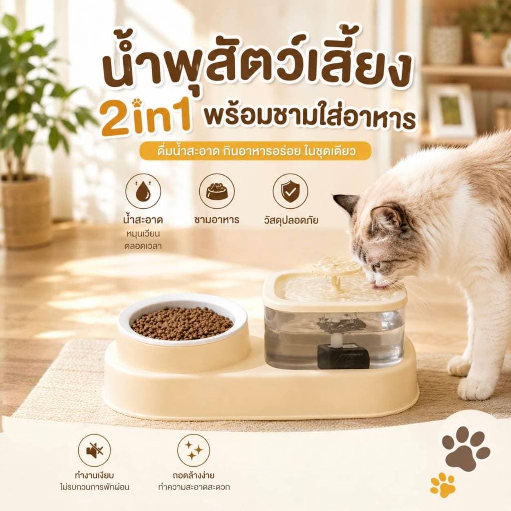 Boqi Factory น้ำพุสัตว์เลี้ยง 2 in 1 พร้อม ชามอาหารเดี่ยว ที่ให้น้ำอัตโนมัติ KPL005 รูปที่ 4
