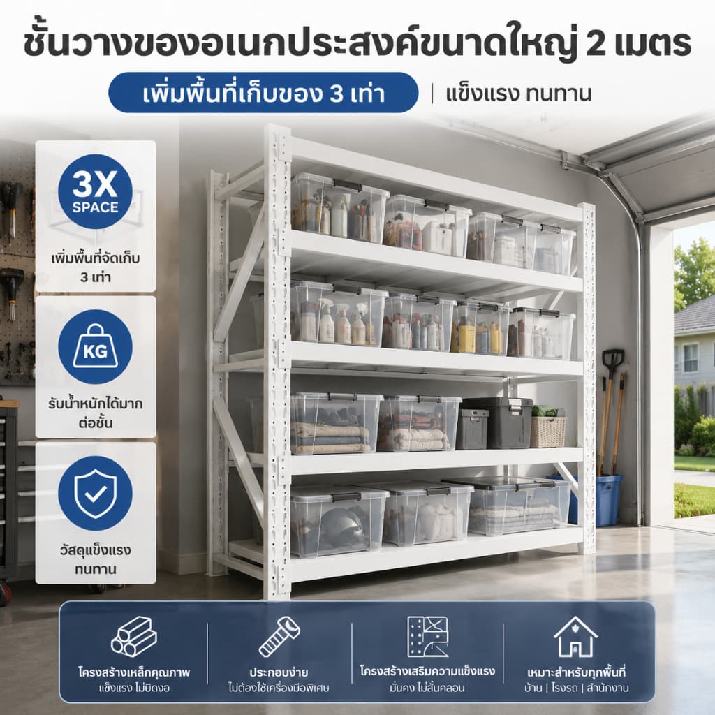 BLOVE ชั้นวางของ 5ชั้น ปรับสูงได้ รับน้ำหนัก 250กก./ชั้น ป้องกันสนิม ทนทาน โกดัง ครัว รูปที่ 2