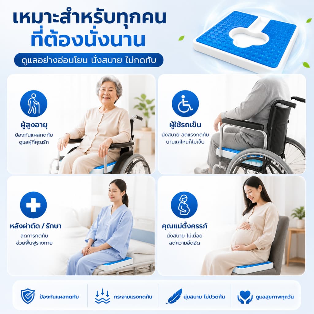 เบาะเจลรังผึ้ง ลดแรงกดทับ เบาะรองนั่งแผลกดทับ เจลเย็น ระบายอากาศ ริดสีดวง ปวดหลัง นั่งทำงาน ขับรถ ผู้สูงอายุเบาะรองนั่งป รูปที่ 5