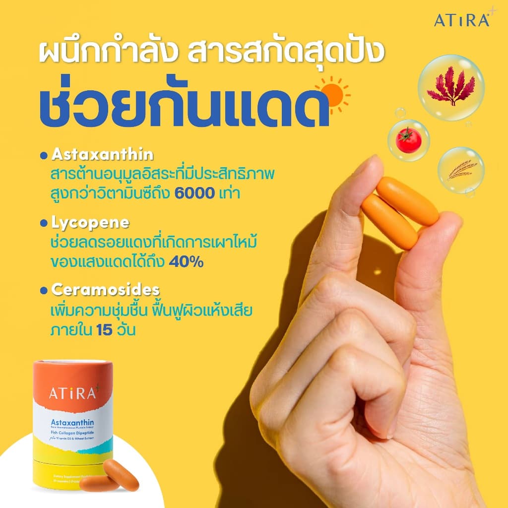 ATIRA PLUS อาธีร่า พลัส กันแดดแบบกิน ปกป้องผิวจากแสงแดด ฟื้นฟูผิวเสีย ลดฝ้ากระ เติมความชุ่มชื้น บำรุงผิว รูปที่ 2