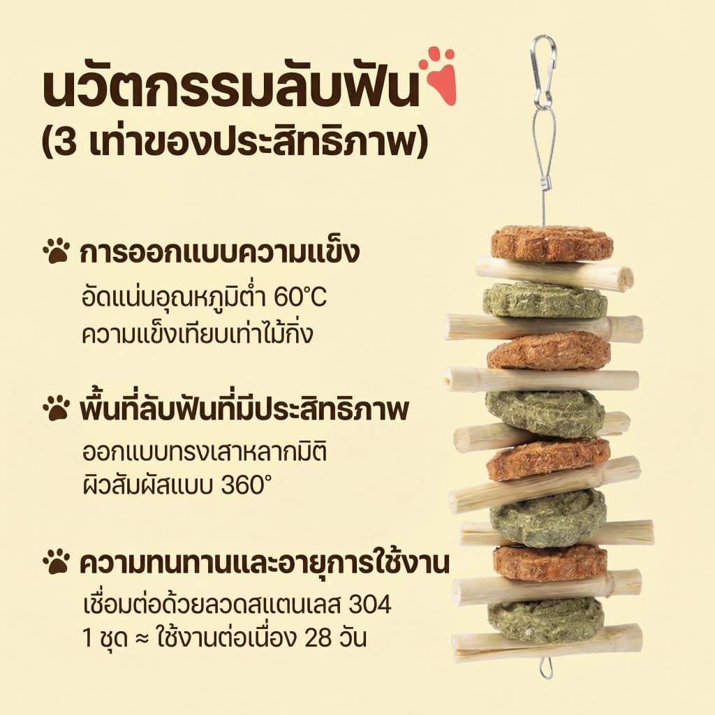 PETLUSCI® โมบาย ของเล่นลับฟัน ของเล่นกระต่าย ไม้ลับฟันกระต่ายและคุ้กกี้หญ้า ของเล่นกระต่าย โมบายไม้แอปเปิ้ล ไม้ไผ่หวาน รูปที่ 8