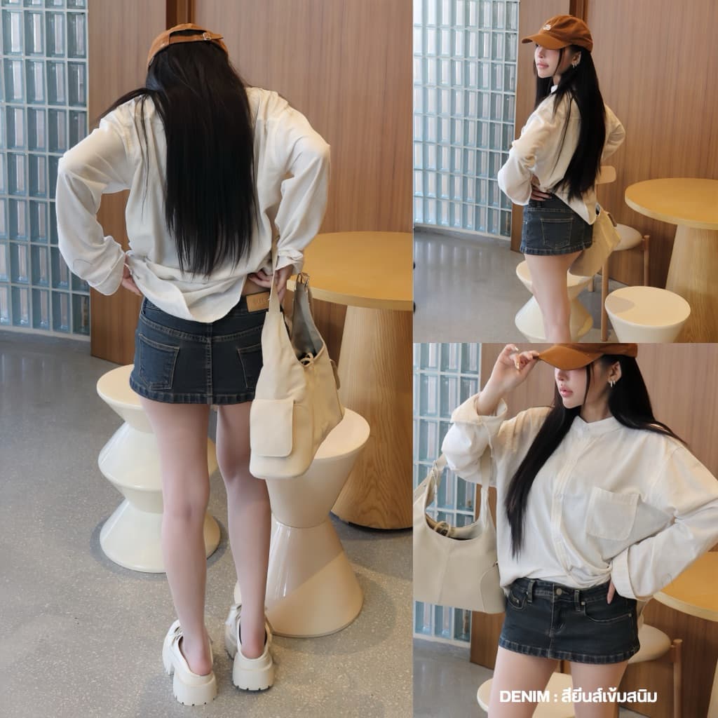 ‼ มีส่งด่วน‼ กระโปรงยีนส์เอวต่ำ ทรงเอวต่ำ Mini skirt จากไทย สำหรับผู้หญิง รูปที่ 9