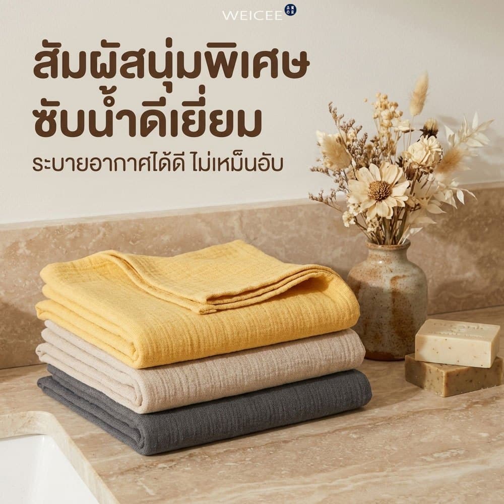 WEICEE ผ้าเช็ดตัว Cotton 100% ผ้าขนหนู เหมาะสำหรับคุณแม่และเด็กทารก สีไม่ตก ขนไม่ร่วง รูปที่ 9