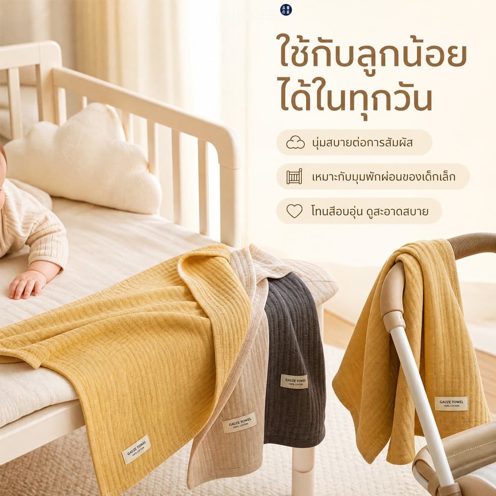 WEICEE ผ้าเช็ดตัว Cotton 100% ผ้าขนหนู เหมาะสำหรับคุณแม่และเด็กทารก สีไม่ตก ขนไม่ร่วง รูปที่ 2