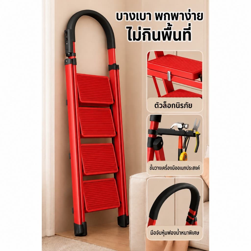 บันไดพับได้ บันไดอลูมิเนียมหนาพิเศษ 2-8 ขั้น รับน้ำหนัก 500KG กันลื่น แข็งแรง พับเก็บง่าย ใช้ในบ้าน ร้านค้า งานช่าง รูปที่ 6