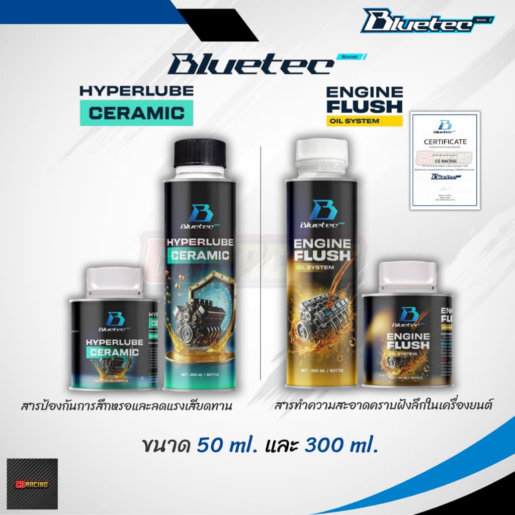 Bluetecboost บลูเทค สารเคลือบเครื่องยนต์ และ ล้างเครื่องยนต์ Hyperlube & FLUSH ขนาด 300 ml. และ 50 ml.