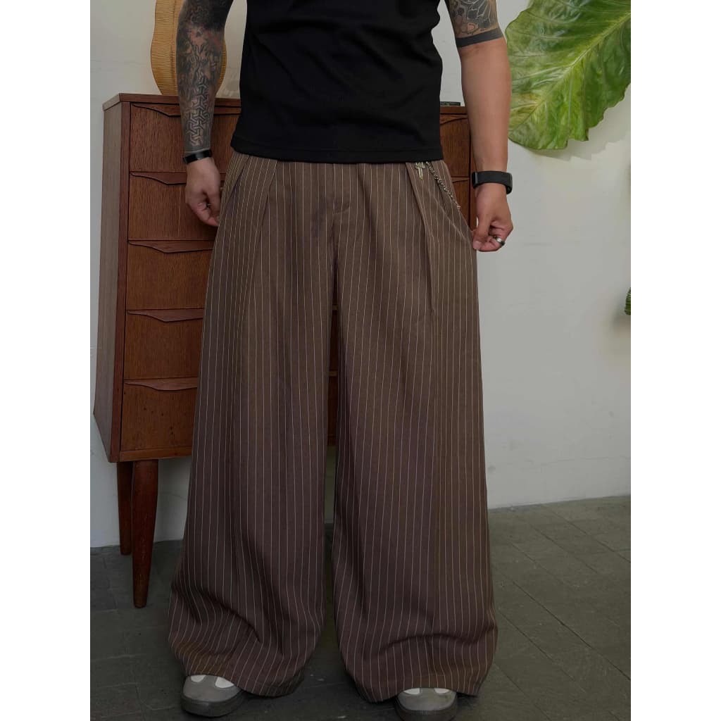HEAVEN.ELITE BAGGY PANTS กางเกงขายาวทรงกระบอกใหญ่ทรงหลวม สไตล์เกาหลี ดีไซน์สวยหรู ดูมีสไตล์ เอว28-52 รูปที่ 9