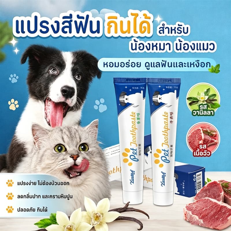 ชุดแปรงฟันสัตว์เลี้ยง ลดหินปูน ช่วยลดกลิ่นปากสัตว์เลี้ยง สุขภาพฟันดี หลายรสชาติ ชุดยาสีฟันหมาและแมวสำหรับสัตว์เลี้ยง รูปที่ 5
