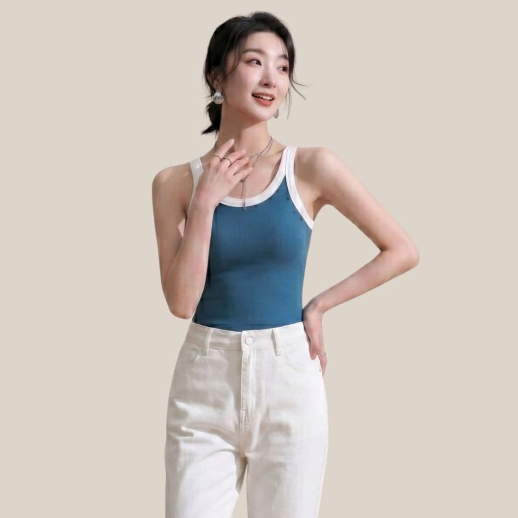 WsimpleBra | Trara Tank Top เสื้อกล้ามยาว ผู้หญิง ทูโทน มีบราในตัว เลิกใส่ชุดชั้นในและซิลิโคลปิดจุก รูปที่ 3