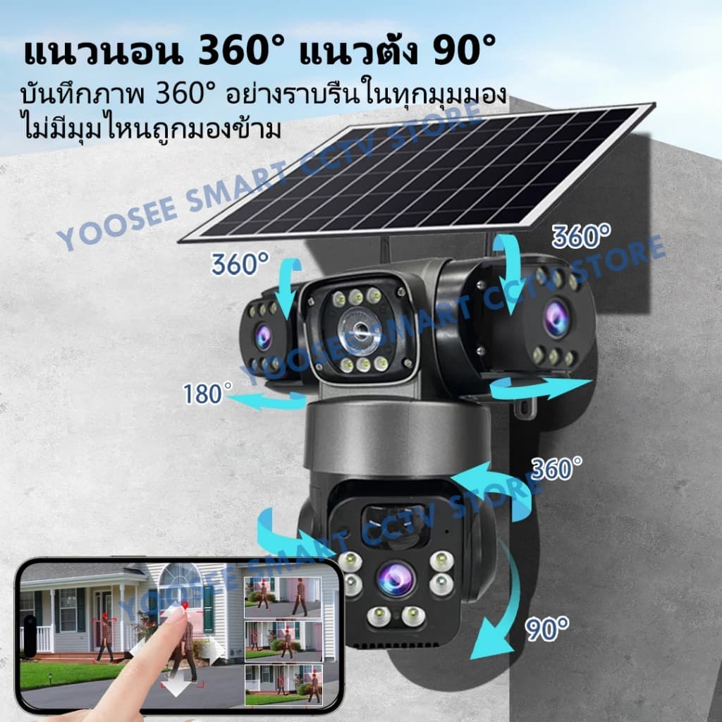 YOOSEE กล้องวงจรปิดพลังงานแสงอาทิตย์ 15MP เลนส์สามตัว จอแสดงผลสามจอ กล้องวงจรปิดไร้สาย 4G SIM ไม่ต้องใช้ WIFI กันน้ำ รูปที่ 2