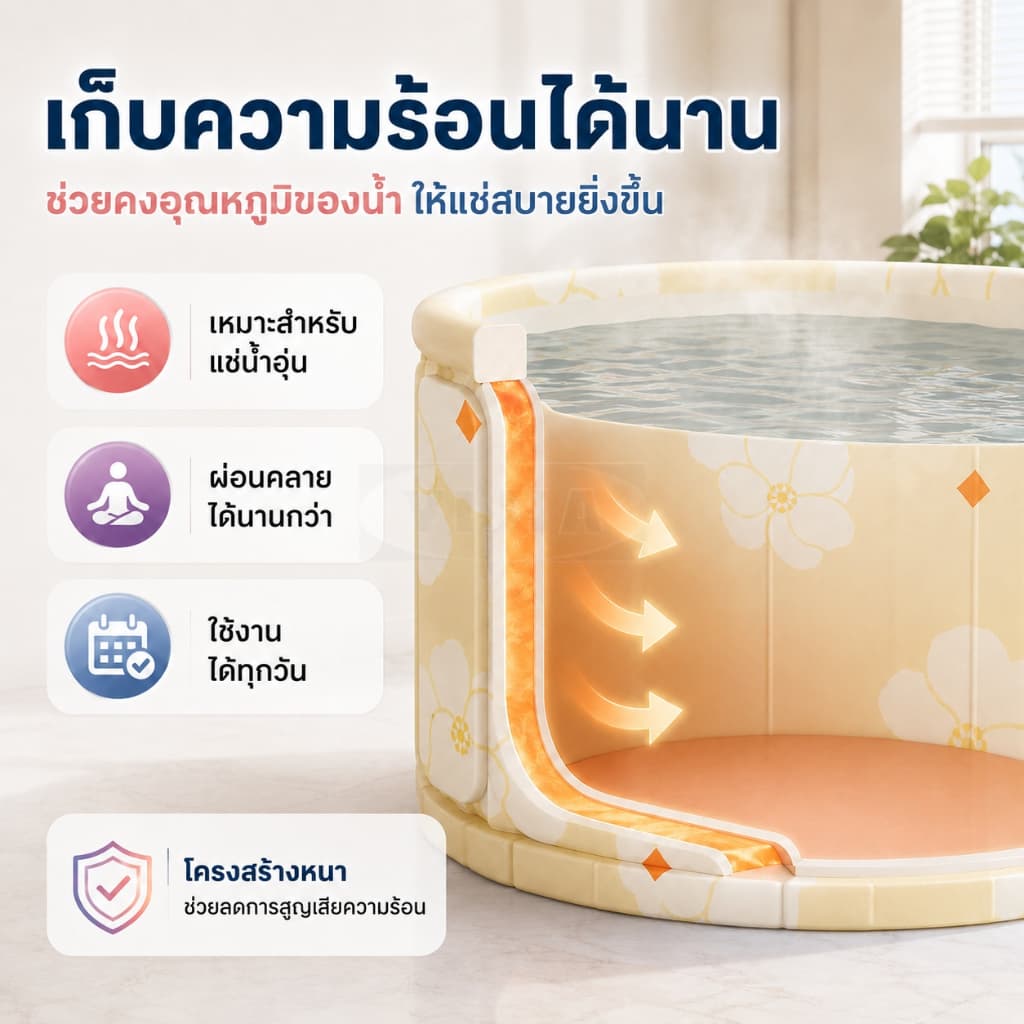 YIJIA อ่างอาบน้ำพับได้ 70x70x65 ซม. สำหรับผู้ใหญ่ อ่างแช่น้ำสปาในบ้าน พกพาง่าย ประหยัดพื้นที่ แข็งแรงปลอดภัย รูปที่ 2