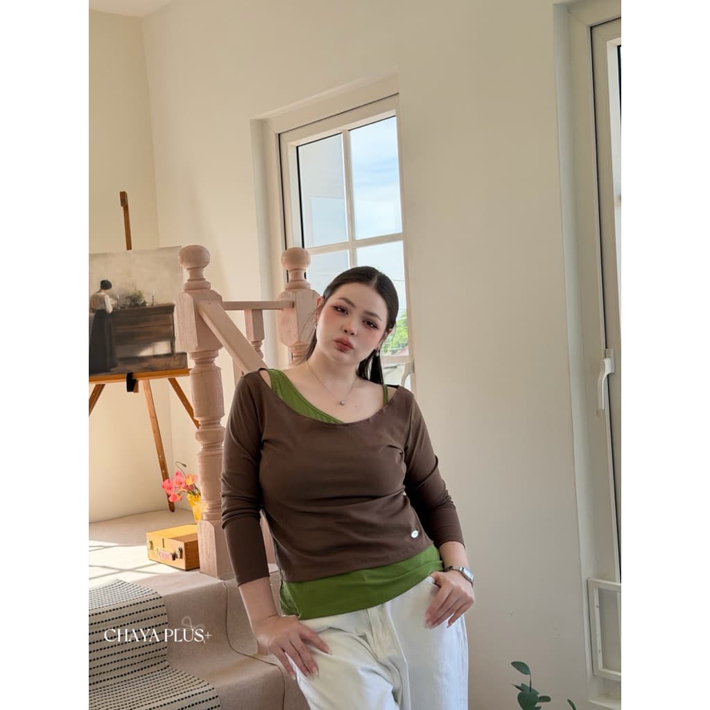 เสื้อสาวอวบอ้วนแขนยาวแต่งเลเยอร์สลับสี ดีไซน์อะไหล่เอว สาวเซ็กซี่ สาวเท่ รูปที่ 6