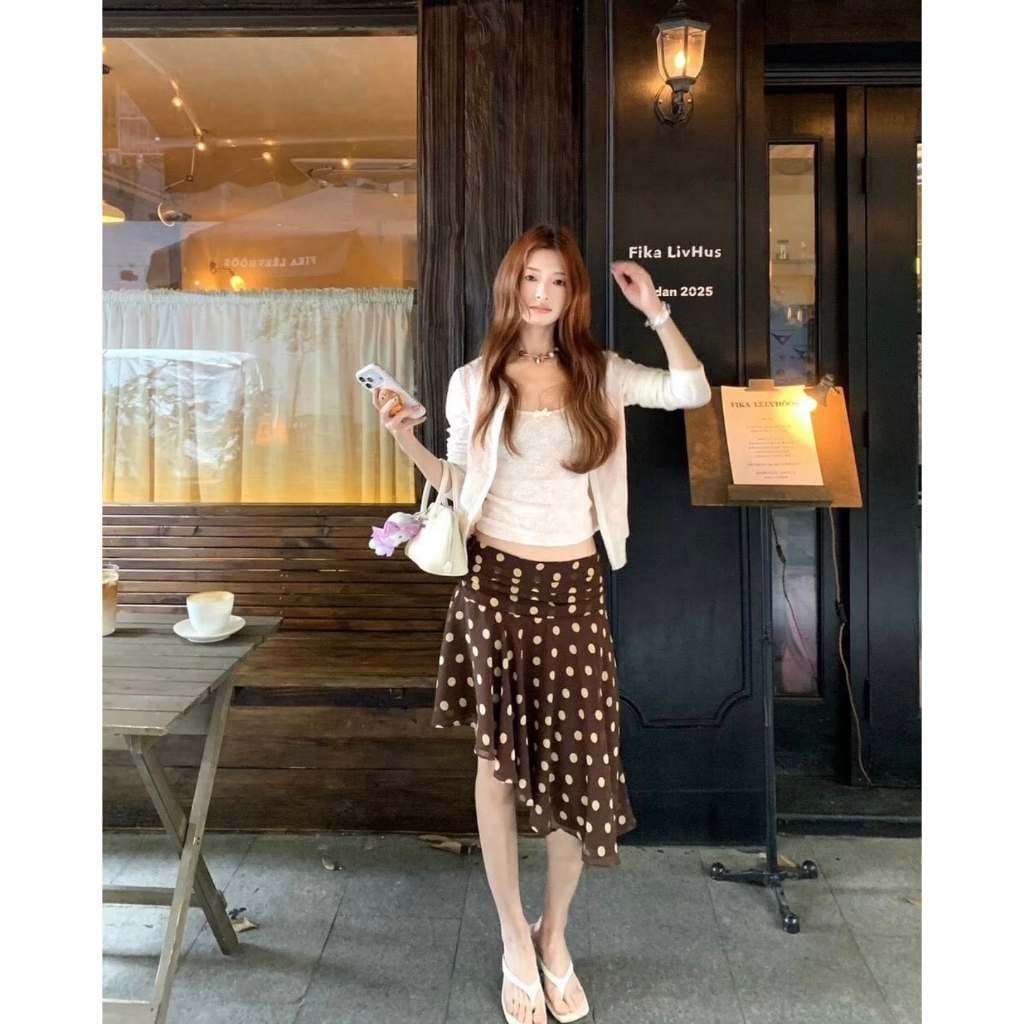 Mogwany  พรี  / Ariana Set (เสื้อคลุม+สายเดี่ยว+กระโปรง) กระโปรงลายจุด น่ารักมาก เก็บโค้ดหน้ากิจกรรม