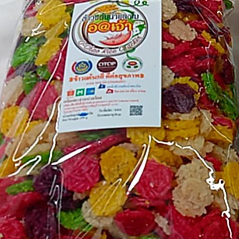 ข้าวแต๋นน้ำแตงโม แผ่นดิบ 6สี 2cm.ขนาด1kg.แน่นๆจุใจ รูปที่ 1