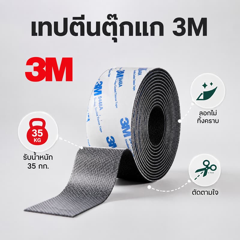 ในไทย ตีนตุ๊กแก ตีนตุ๊กแกแบบมีกาว 3M ขน+หนาม มีกาวทั้งสองเส้น ตีนตุ๊กแกมีกาว ติดหน้าต่าง ติดกรอบรูป รูปที่ 3