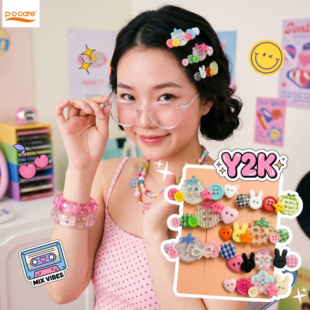 POCARE Bottons Hair Clips กิ๊บกระดุม กิ๊บติดผม กิ๊บติดผมกระดุม 1คู่ รูปที่ 3