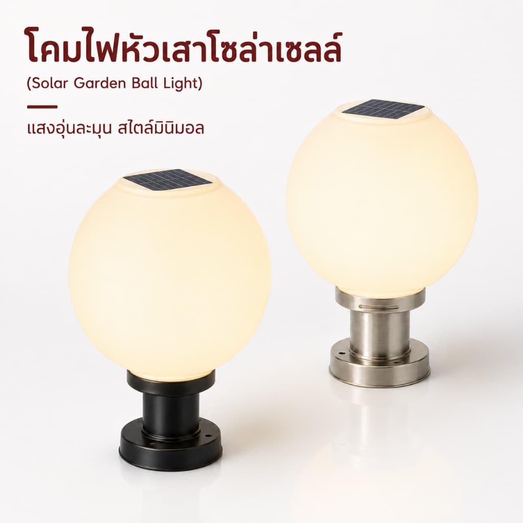 DIANG ซื้อ 1 แถม 1 โคมไฟหัวเสา โคมหัวเสาโซล่าเซลล์ ไฟสวนหลอด โซล่าเซลล์ โคมไฟทรงกลม กันน้ำ 4สี การควบคุมแสงอัจฉริยะ รูปที่ 5