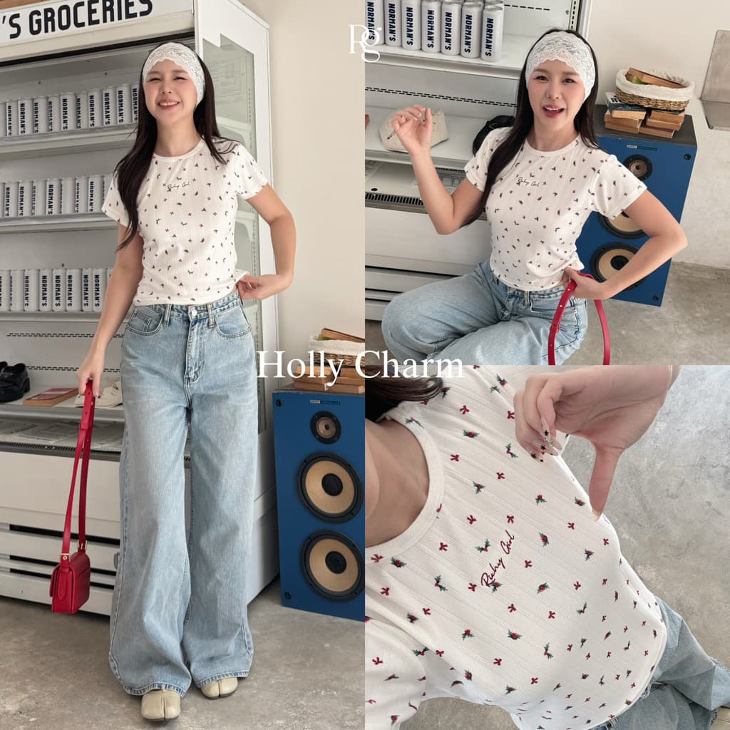 RICHYGIRL | Gina top เสื้อยืด Baby tee ทรงสวยสลิมฟิตเข้ารูปพอดีตัว เนื้อผ้ายืดหยุ่น ปักโลโก้กลางอก รูปที่ 4