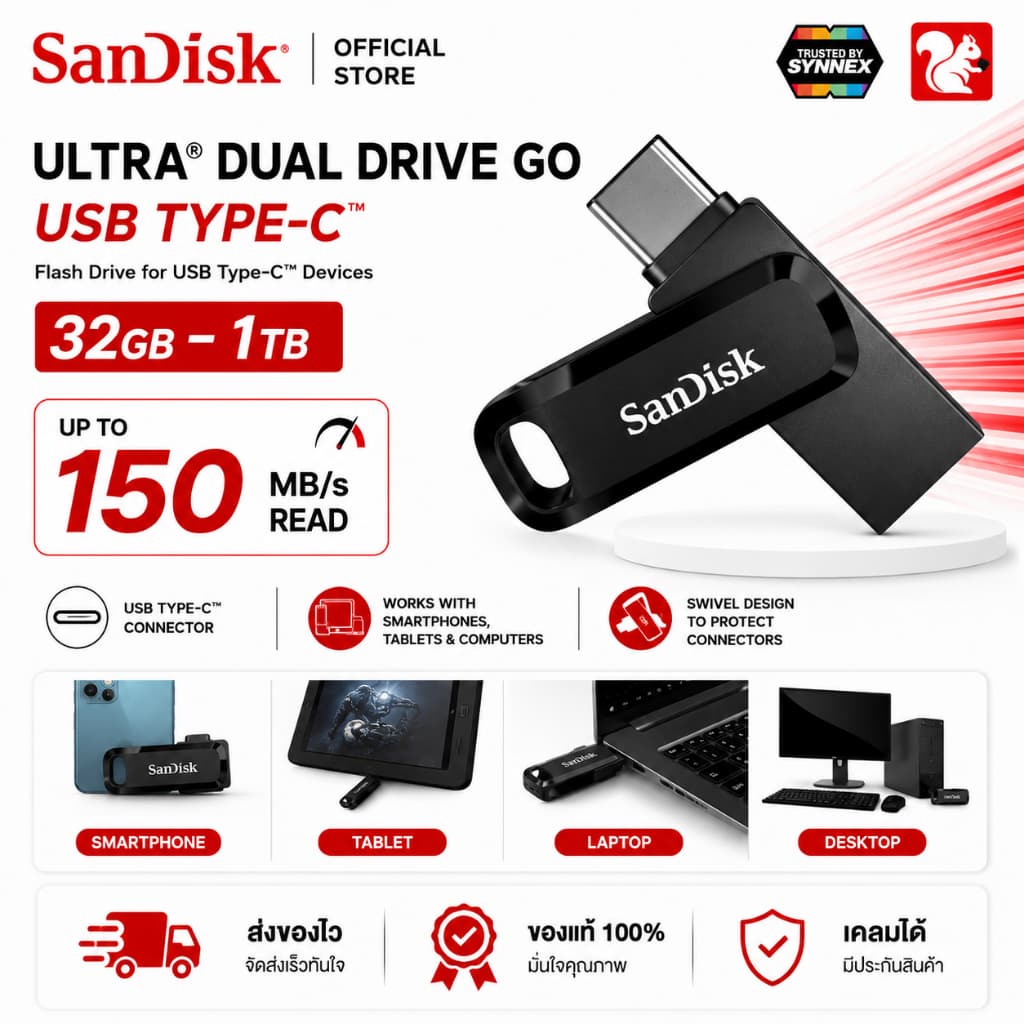 SanDisk Ultra Dual Drive Go 1TB USB 3.2 Gen1 Flash DriveType-C Speed 400mb/s รูปที่ 1