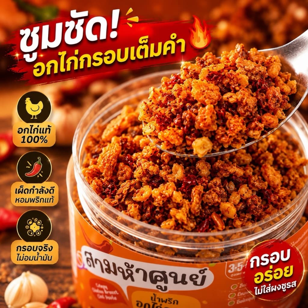 2แถม1 โปร!! น้ำพริกอกไก่กรอบ(กรอบนาน อร่อยนาน ปริมาณ50กรัม ไม่ใส่สารกันเสีย) รูปที่ 2
