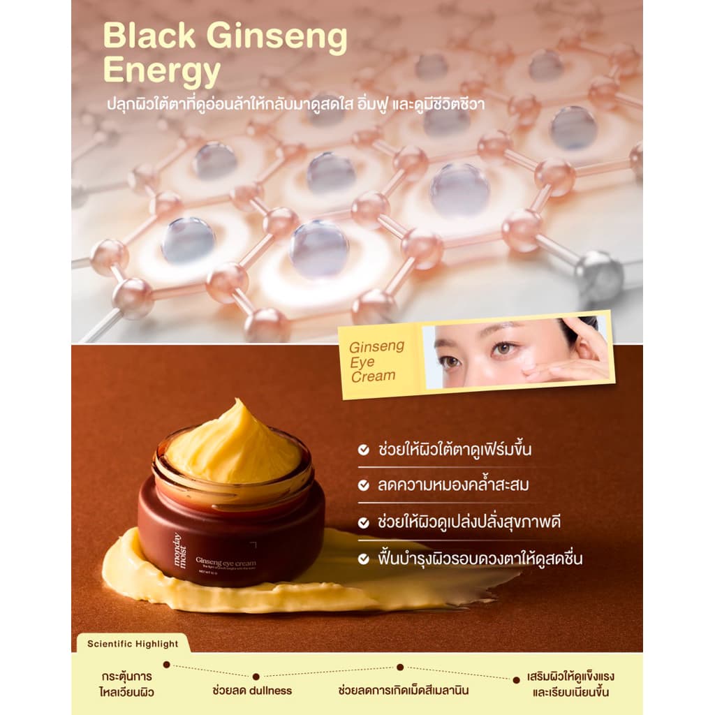 Mondaymoist Ginseng eye cream โสมใต้ตา ฟื้นฟูบำรุงรอบดวงตา ร่องตื้น ชุ่มชื้น รูปที่ 3