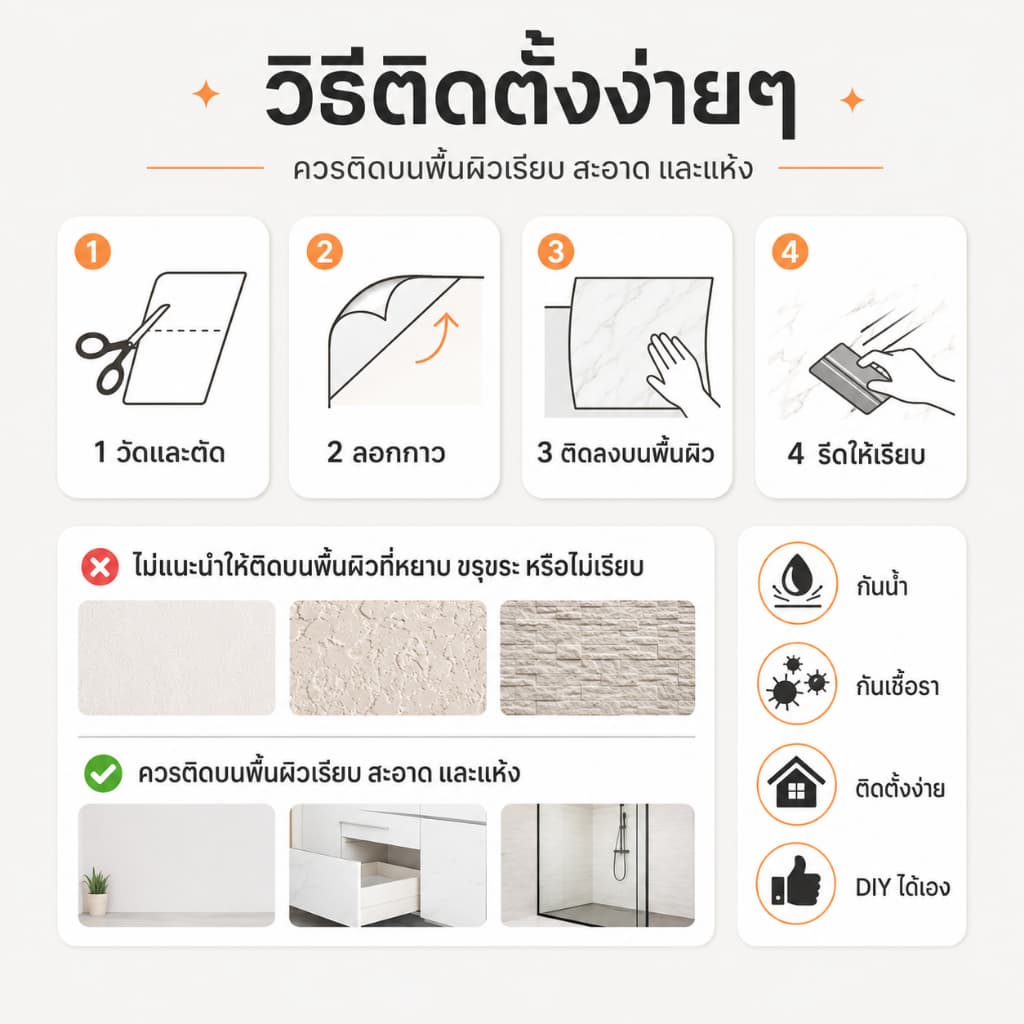 วอลเปเปอร์ติดผนังลายหินอ่อน PVC 60x500 ซม มีกาวในตัว กันน้ำมันและน้ำ ทนทานใช้ได้นาน ติดตั้งง่ายในห้องครัวและห้องน้ำ รูปที่ 9