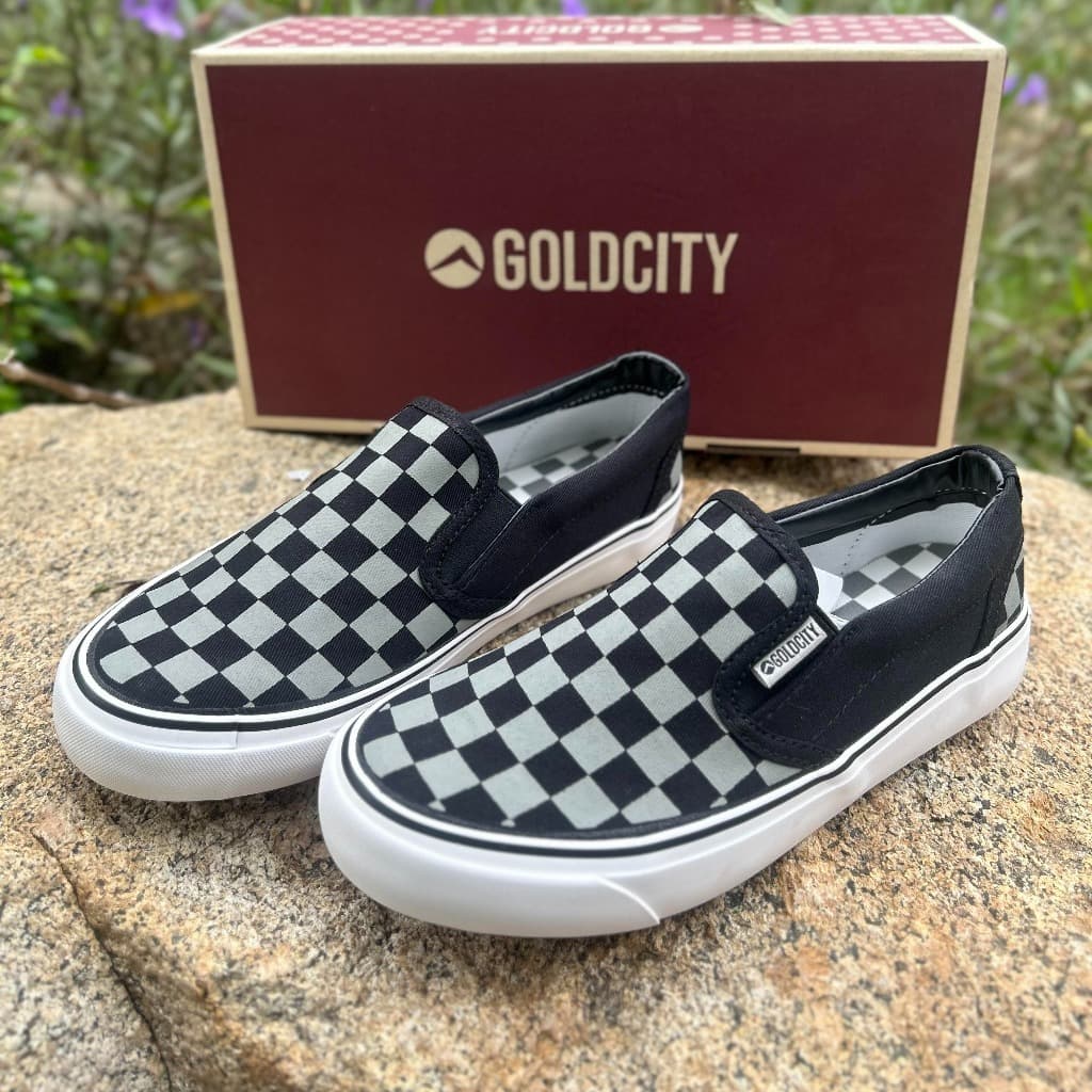 Goldcity NS901 รองเท้าสลิปออนผ้าใบแฟชั่นทรงคลาสสิค ลายหมากรุก Size : 39-45 slipon รูปที่ 7