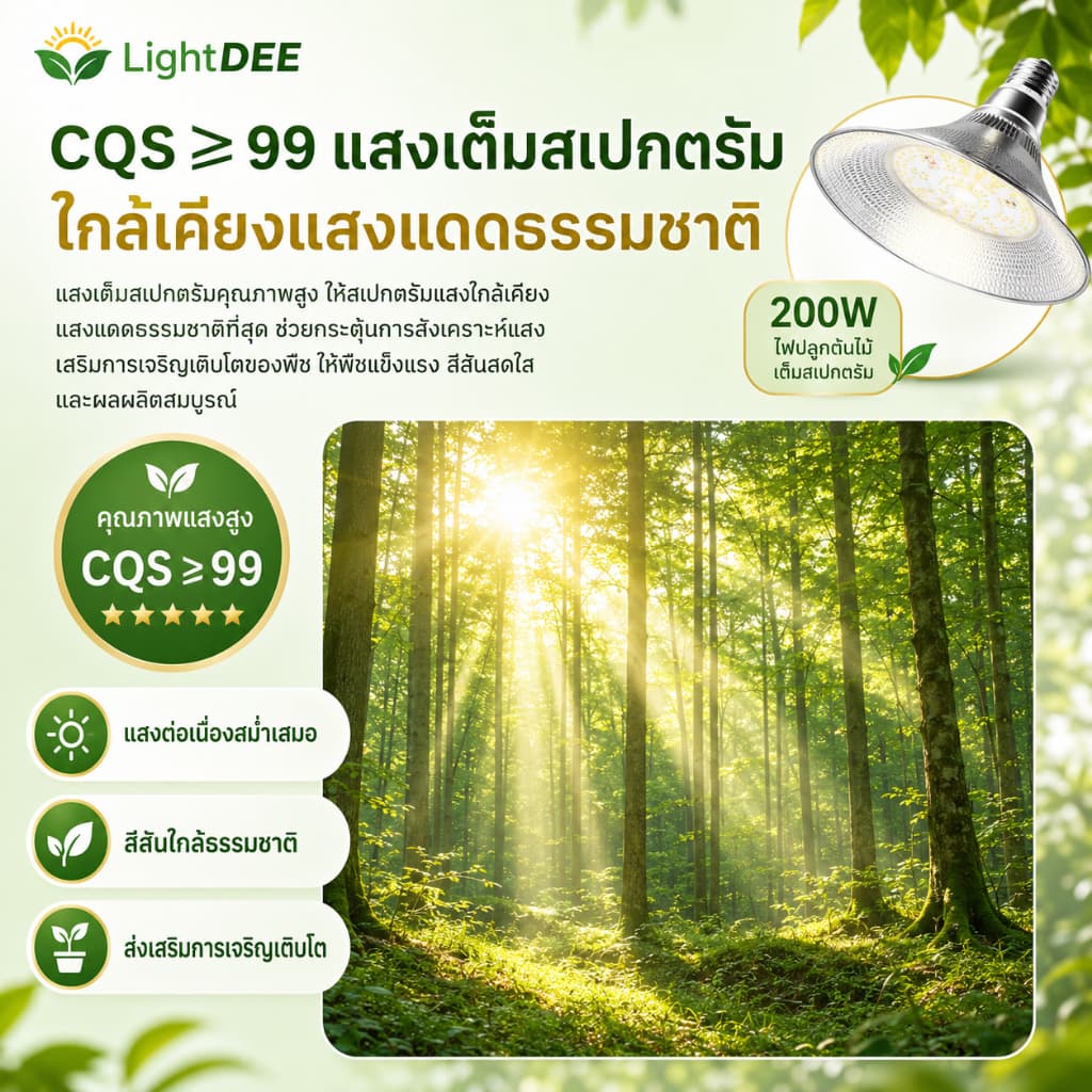 โคมไฟปลูกพืช 200Wโคมไฟไฟปลูกต้นไม้ ไฟปลูกพืช ไฟปลูกจานบิน ขั้วเกลียว E27 ไฟช่วยต้นไม้โตเร็ว แสงธรรมชาติ แสงขาว รูปที่ 8