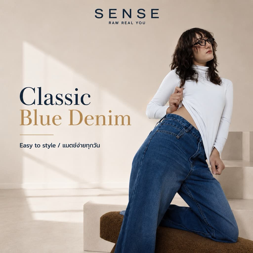 SENSE Baggy Jeans – Classic Blue / Black Only รูปที่ 3