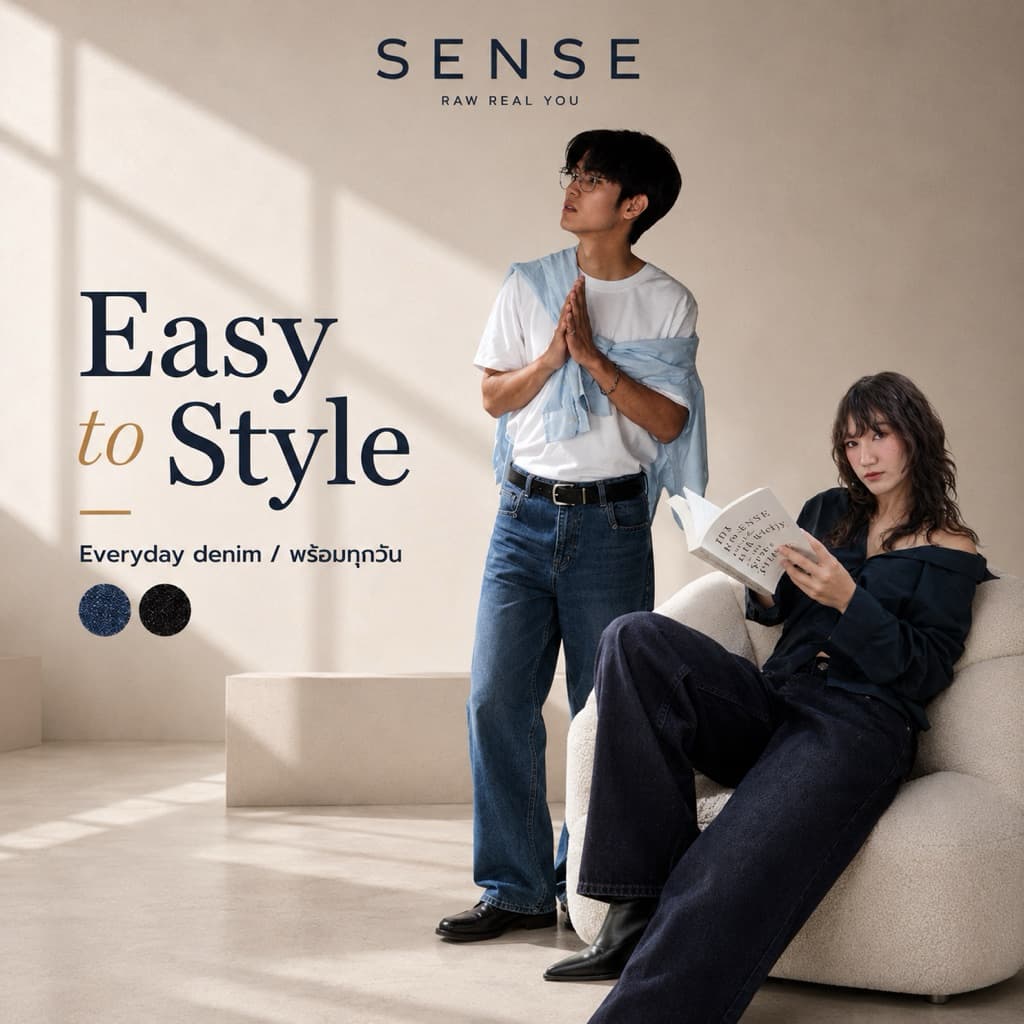 SENSE Baggy Jeans – Classic Blue / Black Only รูปที่ 6