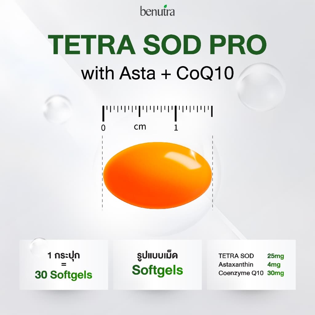 BENUTRA TETRA SOD WITH ASTA + COQ10 กล่องละ 30 Softgels Astaxanthin AstaREAL ผิวใส ชุ่มชื้น ชะลอวัย รูปที่ 6