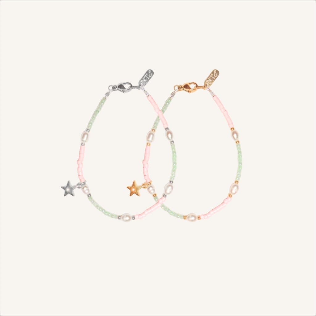 nice try studio - Star Girls Mini Pearl Bracelet สร้อยข้อมือไข่มุกแท้และลูกปัด ห้อยจี้ดาว ไม่ลอก ไม่ดำ รูปที่ 6