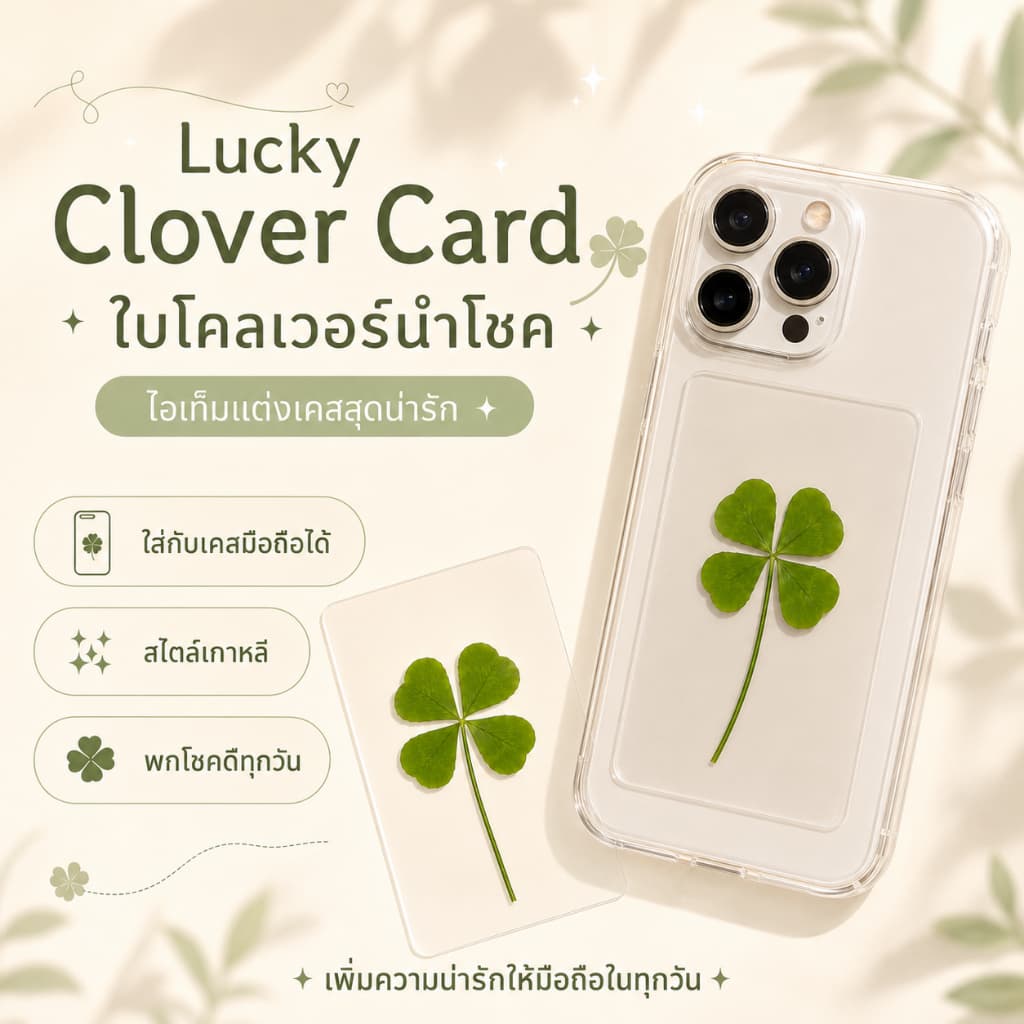 ใบโคลเวอร์ 4 แฉก เครื่องรางนำโชค ใบโคลเวอร์เสริมดวง ความรัก/โชคลาภ ใส่หลังเคสมือ รูปที่ 5